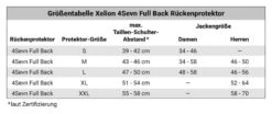 4Sevn Full Back Back Protector -Motorcycle Riding Protection 21.5b.b1.218858Xelion4SevnRueckenprotektorGroessentabelle